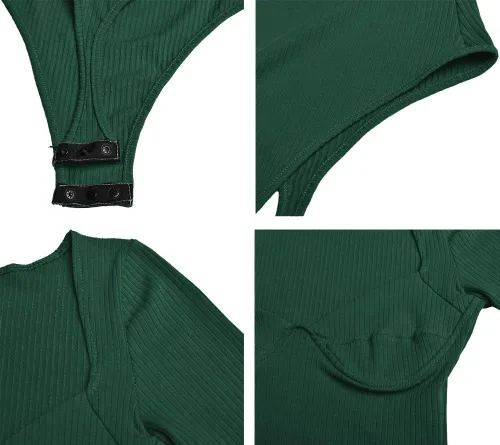 Vista 5 de Doklens Body de manga larga acanalado con cuello en V para mujer