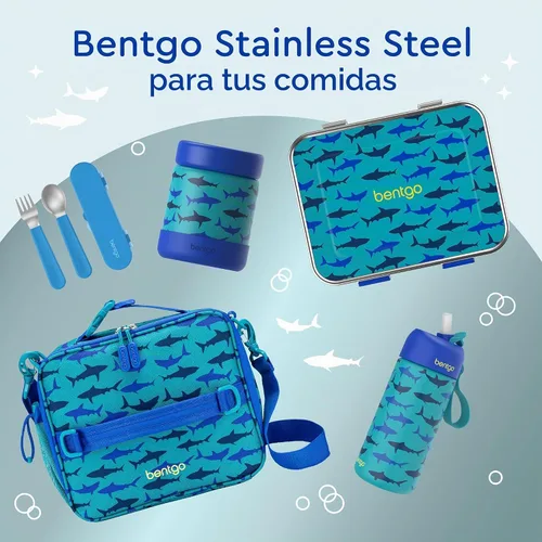 Vista 7 de Bentgo Kids Prints - Lonchera de acero inoxidable con 3 compartimentos Tiburón