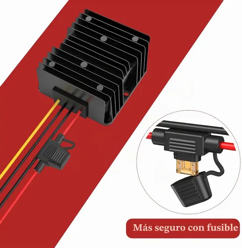 Vista 4 de Convertidor de 24 voltios a 12 voltios reductor con fusible impermeable y bloque de terminales de cable, transformador de 24 V a 12 V 10 A 120 W