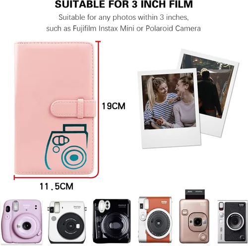 Vista 2 de Rieibi Mini álbum de fotos de 96 bolsillos, cartera de piel sintética para Fujifilm Instax Mini 11/8/9/7s/25/70/90, álbum de fotos colorido
