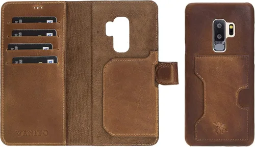 Vista 66 de Venito Florence - Funda de piel compatible con Samsung Galaxy S9, extra segura con bloqueo RFID, cartera desmontable para teléfono (gris decolorado)
