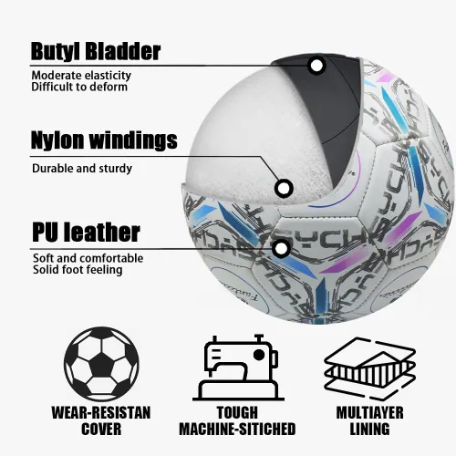 Vista 4 de Balón de fútbol oficial tamaño 5 para interiores y exteriores, pelota de fútbol suave al tacto con bomba, uso adulto y joven
