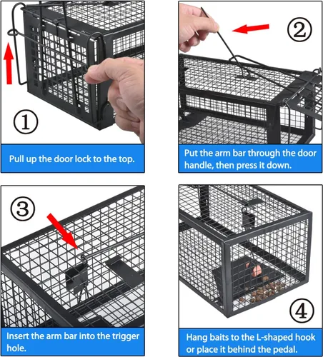 Vista 3 de Gingbau Trampa para ratas de ardilla viva, trampa de jaula para ratones de ratones negro (1-Pack)