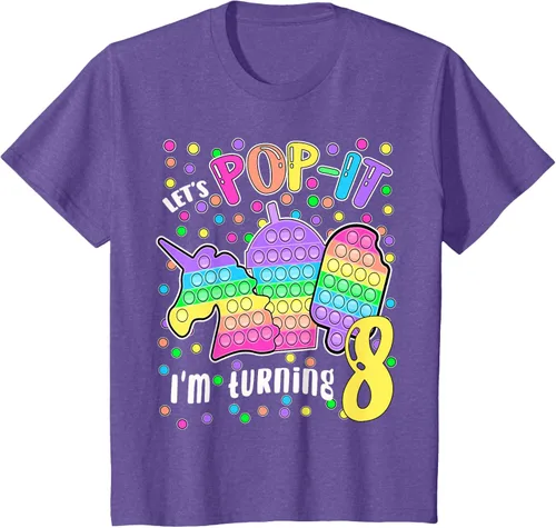 Vista 40 de Let's Pop-it I'm turning 8 Colorful 8th Birthday - Camiseta para niña, Negro