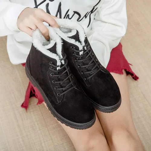 Vista 5 de DADAWEN Botas de nieve de gamuza impermeables con cordones para mujer