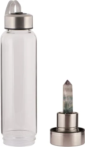 Vista 8 de GEMHUB Botella de agua de cristal Botella de elixir de cristal con varita de piedras preciosas de aventurina Cristal de aventurina verde