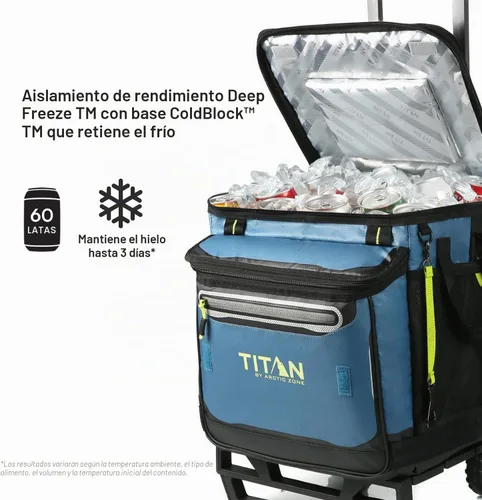 Vista 2 de Titan 60 Can Cooler with Wheeled Cart, Ice Up to 3 Days Azul-Marino