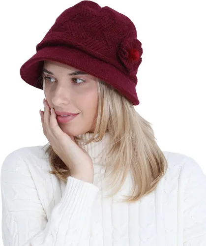 Vista 67 de C-US - Gorro de punto cálido para mujer, con visera de ganchillo con acento de flores