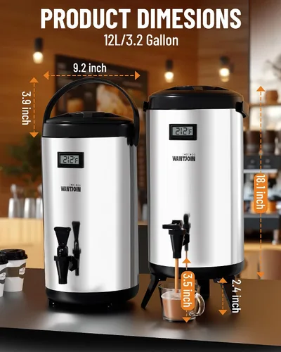 Vista 6 de WantJoin Jarra térmica para bebidas - Urna de agua caliente y fría de 75 tazas para catering - Jarra premium de acero inoxidable de 12 L/3.2 galones