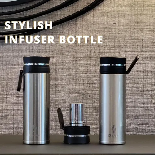 Vista 6 de Ozizo Paquete de 2 botellas infusoras de té para té de hojas sueltas Infusor de hierbas de acero inoxidable de 18 onzas Botella de agua con Azul
