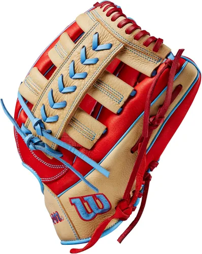 Vista 4 de Wilson 2024 A1000 - Guantes de béisbol de fuera del área, 12.25" y 12.5" Rojo/Rubio/Azul
