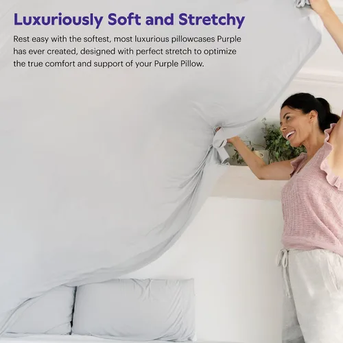 Vista 2 de Purple SoftStretch - Juego de fundas de almohada, tamaño estándar, mezcla de bambú, absorbe la humedad, suave como la seda, morado oscuro, se adapta