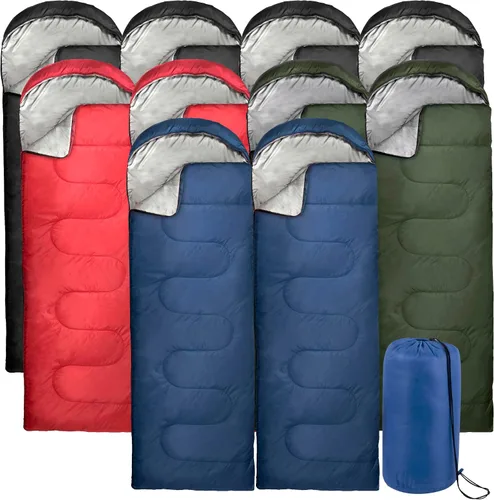 Vista 9 de Paquete de 10 sacos de dormir para adultos en clima frío a granel para personas sin hogar, 4 estaciones, cálidos o fríos, ligeros, para interiores