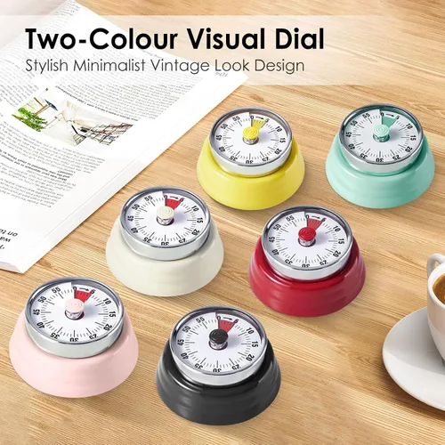 Vista 8 de Temporizador visual, temporizador de cuenta regresiva de 60 minutos, temporizador de cocina con base magnética, reloj mecánico, alerta de timbre