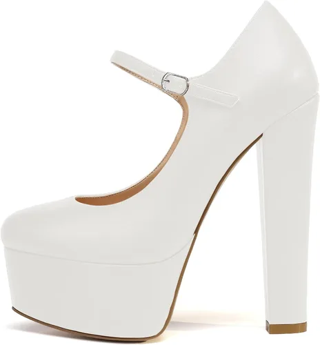 Vista 2 de YODEKS Zapatos de tacón alto y tacón alto para mujer, con plataforma cerrada, estilo Mary Jane, zapatos de vestir para bodas y fiestas