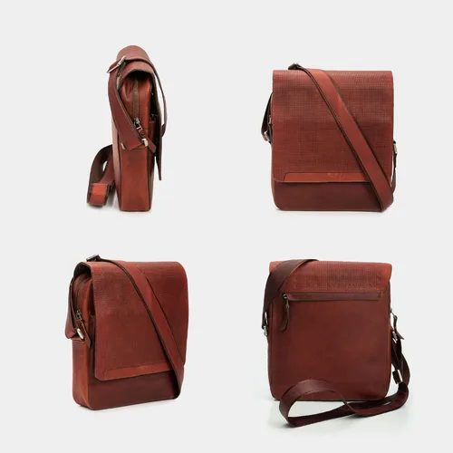 Vista 4 de VELEZ - Bolso bandolera de cuero hecho a mano para hombre
