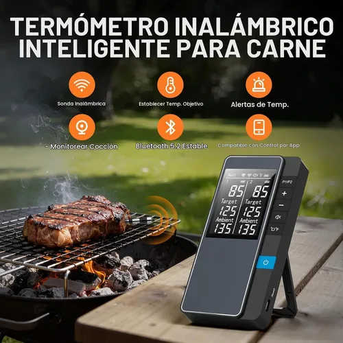 Vista 2 de Termómetro inteligente inalámbrico Bluetooth para carne, control de monitoreo en tiempo real, termómetro digital con aplicación inteligente, 2