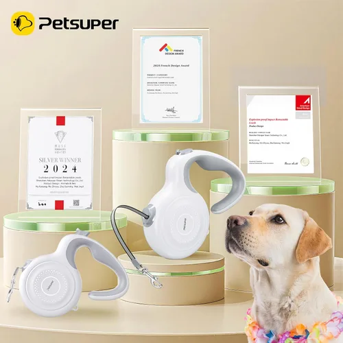 Vista 2 de Correa retráctil de 10 pies para perros pequeños y medianos, peso ligero, 360°, sin enredos, cinta de nailon fuerte y mango ergonómico