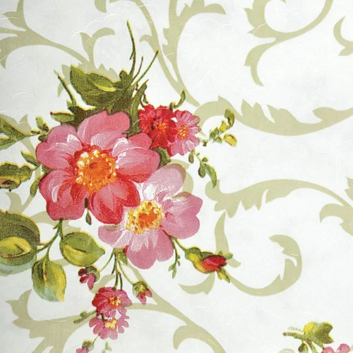 Vista 5 de Mantel floral de manzanilla rosa resistente al agua, rectangular, con parte trasera de franela, mantel de plástico de vinilo con flores rojas