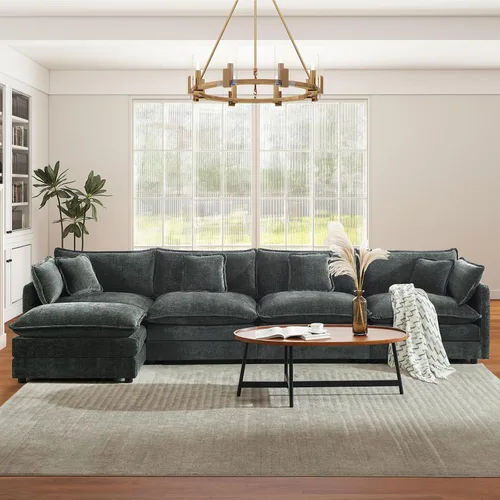 Vista 33 de Sofá seccional modular convertible de 76.7", sofás de dos plazas de chenilla con asiento profundo y cojines tipo loveseat para sala de estar, Beige