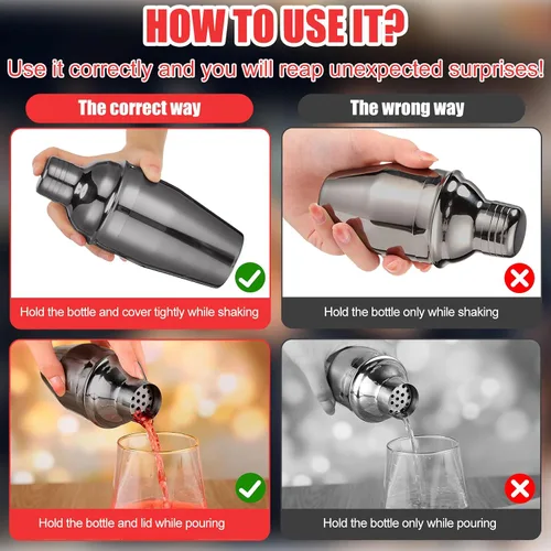 Vista 6 de Nitial Coctelera profesional de acero inoxidable, 6 unidades, mezclador de bebidas Martini, colador integrado para barman sin fugas, mezclador