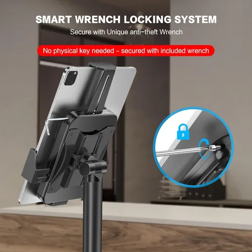 Vista 3 de AboveTEK Soporte de piso para quiosco para iPad – Soporte de piso para tableta POS ajustable en altura, soporte giratorio de 360° con bloqueo