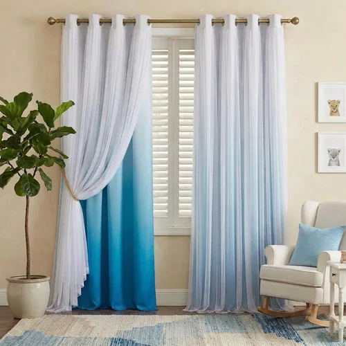 Vista 13 de PONY DANCE Cortinas para Sala de Estar - Cortinas Opacas Gris Degradado con Superposición de Gasa Blanca Térmicamente Aisladas Mezcla y Combina
