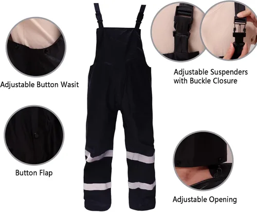 Vista 4 de RainRider Trajes de lluvia para hombres y mujeres, impermeable, chaqueta de lluvia de pesca, pantalones con peto, ligeros, reflectantes