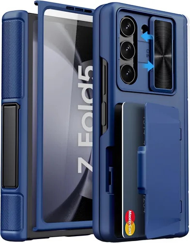 Vista 21 de Funda para Samsung Galaxy Z Fold 5 con tarjetero y cubierta para cámara deslizante, protector de pantalla integrado y protección de bisagra, funda