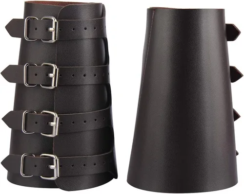 Vista 11 de AZORA Pulsera de cuero con guantelete medieval, con hebilla, brazalete ancho, armadura, 2 unidades Martillo Bracers-negro