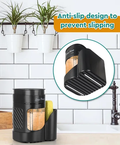 Vista 5 de Dispensador de jabón para platos 3 en 1 con soporte de esponja para fregadero de cocina (incluye una esponja), juego de dispensador de jabón de Negro