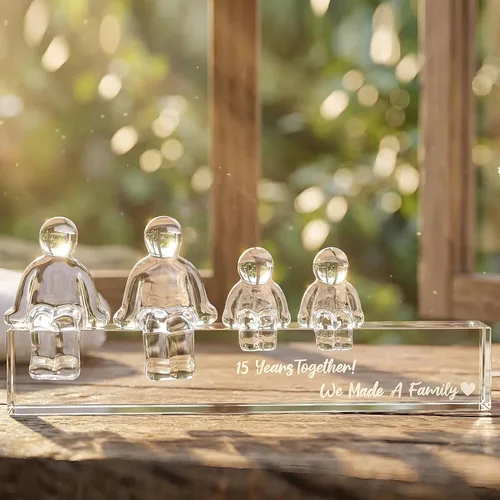 Vista 12 de Ornalrist Regalos de boda de cristal para el 15º aniversario para ella y él, 15 años juntos hicimos un adorno de cristal familiar para esposa, 1 niño
