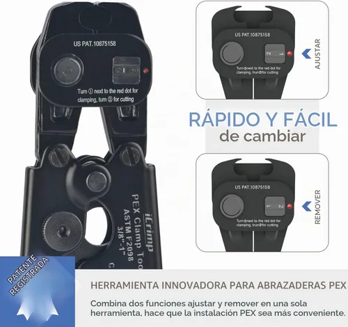 Vista 3 de iCrimp PEX Kit de herramientas de crimpado con abrazaderas, cincha y herramienta de extracción para 3/8"-1" Kit includes 2-in-1 crimp & remove