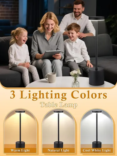 Vista 4 de Juego de 2 lámparas de mesa inalámbricas, batería de 6000mAh, luces que funcionan con batería, regulables + 3 colores, lámpara recargable