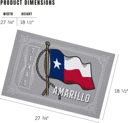 Vista 5 de Amarillo, Texas, Waving State Flag, State Series (1000 Piece Puzzle, Challenging Jigsaw Puzzle for Adults, Made in USA)
