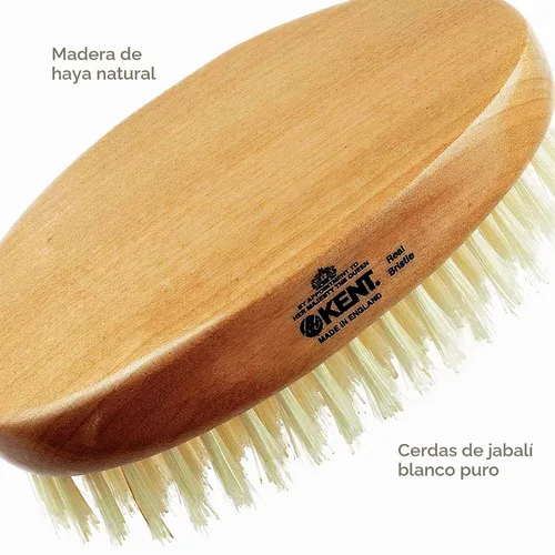 Vista 5 de Kent Cepillo de pelo militar ovalado para hombre, cerdas de jabalí negro 100% naturales para el cuidado del cabello, bigote y barba, cepillo