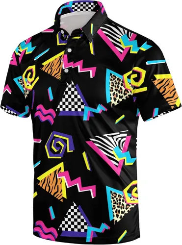 Vista 60 de Camisa de golf de los años 80 para hombre, ajuste seco, manga corta, estampada, divertidas, camisas de golf de los años 90 para hombre