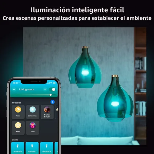 Vista 5 de Philips Hue Bombilla LED Inteligente A19 de 75W - Ambiente Blanco y de Color que Cambia de Color - Paquete de 1 - 1100LM - E26 - Interior - Control