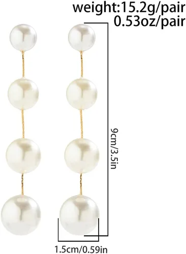 Vista 6 de Wiwpar Aretes largos de perlas colgantes de oro con borla de cadena de perlas blancas para mujeres y niñas
