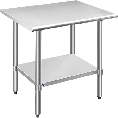 Vista 71 de ROCKPOINT Mesa de acero inoxidable para preparación y trabajo, 14x24 pulgadas; mesa de cocina comercial de metal NSF resistente con estante inferior