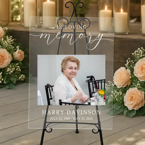 Vista 14 de Letrero conmemorativo personalizado, letrero de recepción fúnebre personalizado, imagen de bienvenida de celebración de la vida, collage funerario