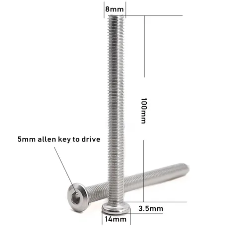 Vista 2 de Tornillos de cabeza Allen avellanados con remache M8 x 3.937 in, tornillos de conexión para muebles, acero inoxidable 304