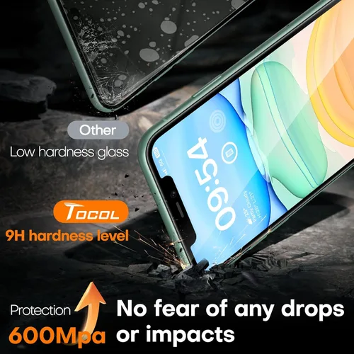 Vista 5 de TOCOL Protector de pantalla para iPhone 11 / iPhone XR, dureza 9H, grado militar, inastillable, vidrio templado HD, cobertura completa, fácil