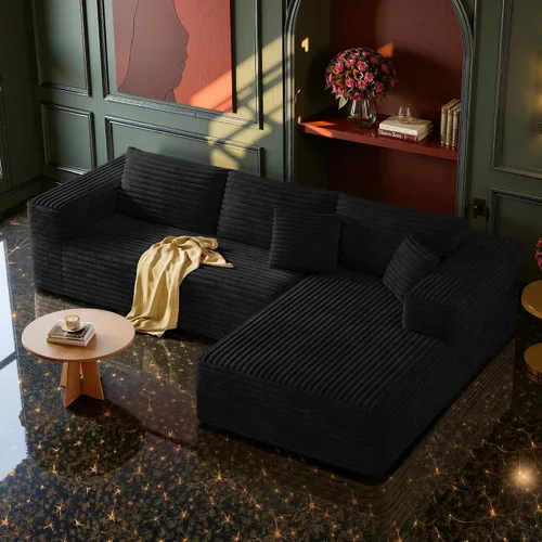 Vista 19 de MoonSpeak - Sofá seccional deshuesado de 133 pulgadas para sala de estar Sofá modular en forma de L, asiento profundo, pana suave, sin montaje