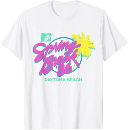 Vista 22 de MTV Camiseta de cuello redondo de ajuste clásico - Spring Break Daytona Beach, negro, adulto, manga corta, algodón y poliéster