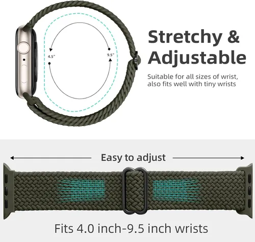 Vista 3 de DaQin Paquete de 4 correas elásticas trenzadas Solo Loop para Apple Watch para mujeres y hombres, de 1.575 pulgadas, 1.614 pulgadas, 1.654 pulgadas