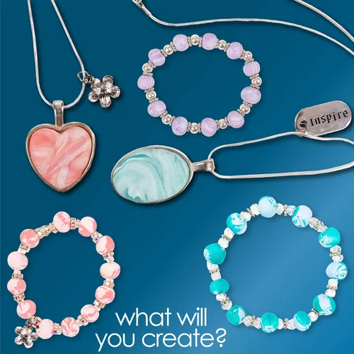 Vista 6 de Hapinest Haz tu propio kit de fabricación de joyas de arcilla para niñas, crea 3 pulseras y 3 collares