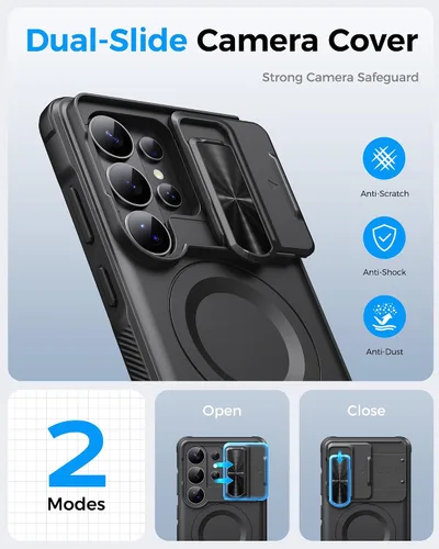 Vista 3 de ATATOO for Samsung Galaxy S26 Ultra Case Magnetic with Stand, 6.9", Black 2X Screen Protectors, Compatible with MagSafe, Slide Camera Cover