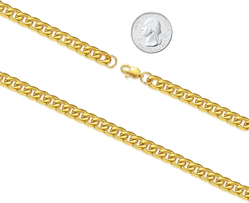 Vista 3 de Collar de cadena de eslabones cubanos de acero inoxidable para hombre, chapado en plataoro de 18 quilates, cadenas planas de corte de diamante