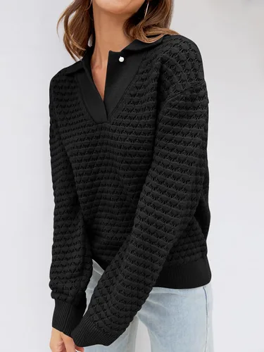 Vista 3 de MEROKEETY Suéter de punto de ganchillo de manga larga 2023 para mujer, cuello en V, informal, para otoño, sin botones